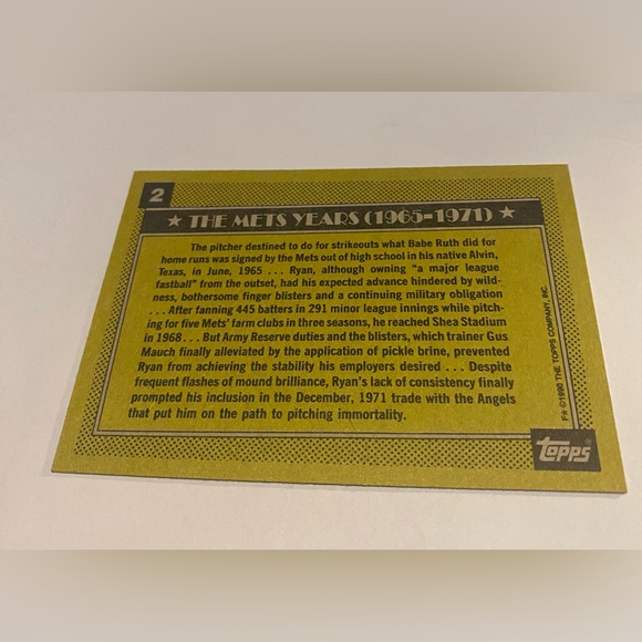 Nolan Ryan 1990 Topps Baseball Card #2 *The Mets Years ( 1965-1970)* Vintage - Picture 2 of 3